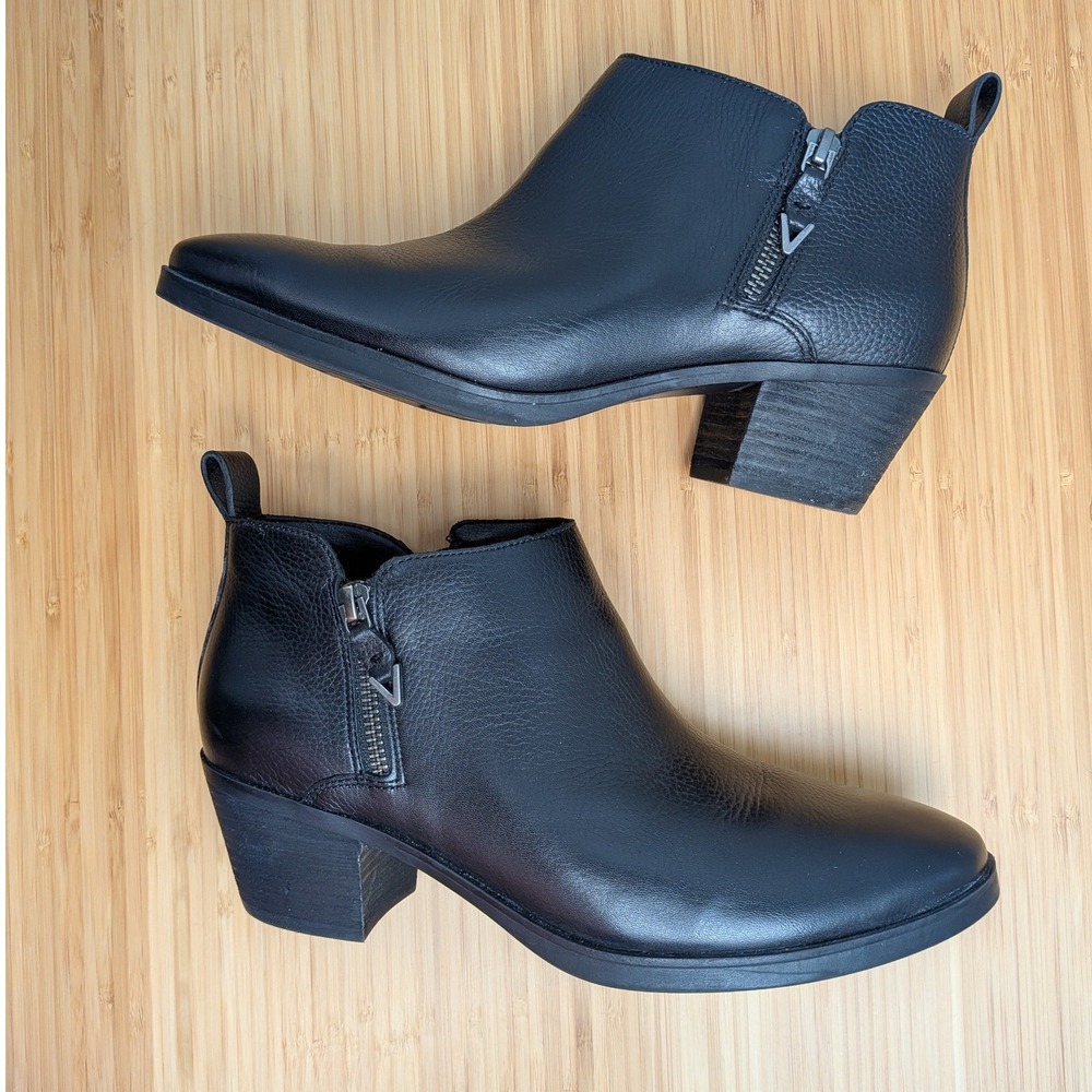 Vionic Boots Cecily Leather Upper Ankle Side Zip Block Heel Black Women Size 8.5 - Picture 4 of 8